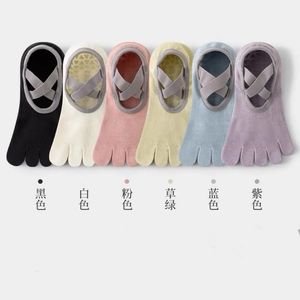 Yoga Five-<b>Toe</b> Socks Non-Slip Cross Strap Arch <b>Support</b> Cotton Women's Solid Color For Yoga Practice - Product Image 1