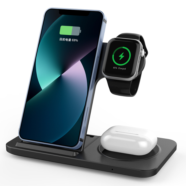 2025 New 3 in 1 Wireless Charger Station Dual Coil Foldable Stand Pad for Phone Earbuds Watch Fast Charging 15W