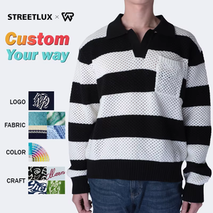 Fabricant sur mesure OEM & ODM Polo à rayures et découpes pour hommes Pull jacquard Pull en tricot personnalisé Pull polo - Product Image 1