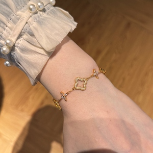 Dylam Trendy Design Charm Jewellery 925 <strong>Sterling</strong> <strong>Silver</strong> Link Chain 5A Zircon Four Leaf Clover Lucky Bangles <strong>Bracelets</strong> for <strong>Women</strong> - Product Image 5