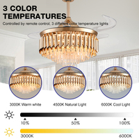 Lampe à LED en cristal de couleur or noir moderne pour l'intérieur Ventilateur de plafond avec moteur à courant continu et télécommande Accessoire d'intérieur décoratif