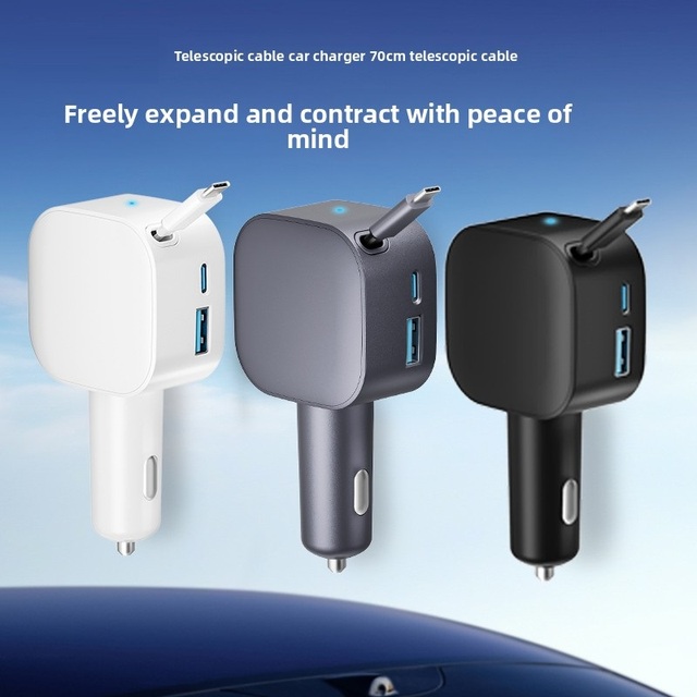 OEM PD Fast Car Charger for iphone 100w Type C Charger for Laptop USB Car Mobile Phone Charger with Retractable Cable