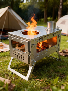 Réchaud de camping extérieur en acier inoxydable pour <span class=keywords><strong>bois</strong></span> et charbon, léger et pliable, avec fenêtre de visualisation en verre - Product Image 6