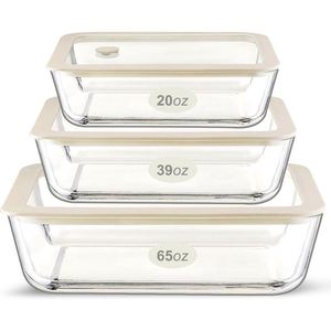 High Borosilicate Glass BPA Free <b>Food</b> <b>Container</b> with Tempered Glass <b>Plastic</b> Vent Lid 2 Compartments Stackable Modern Design - Product Image 1
