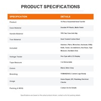 Kit d'outils multifonction 19 en 1 pour la réparation domestique, comprenant marteau, clé à molette, pinces, tournevis, scie à métaux et mallette de rangement