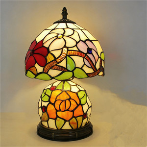 Modern Floral Stained Glass LED <strong>Table</strong> Lamp Resin Base Vintage Handcrafted Shade for Bedroom Living Room Study Decor - Product Image 2