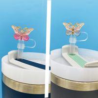 Capuchon de paille en silicone réutilisable anti-poussière avec strass et motif papillon pour gobelets 30/40oz, accessoires de bar pour bouteille d'eau