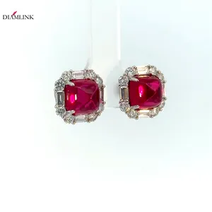 High Quality 18K White Gold Lab Grown Ruby and Diamond Drop Earrings Luxury Jewelry Accessories
