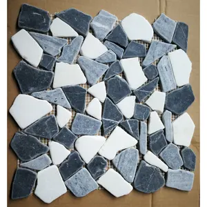 blue grey Marble matt Pebbles 12x12 Tumbled Marble Mesh Mounted Mosaic Tile For Shower Floor