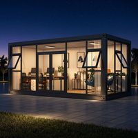 Conteneur de bureau en verre modulaire moderne de 20 pieds, maison de luxe préfabriquée, cabine portable, studio préfabriqué pour parc d'entreprise et jardin
