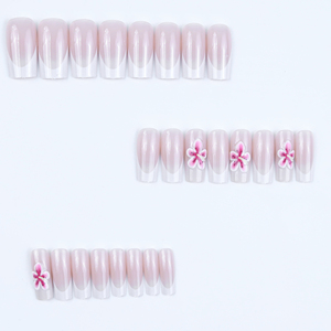 3d Fleur Moyen Long Cercueil French Tips Press on Nails Wholesale <span class=keywords><strong>Faux</strong></span> <span class=keywords><strong>Ongles</strong></span> <span class=keywords><strong>Ongles</strong></span> Artificiels avec Jelly Glue - Product Image 5