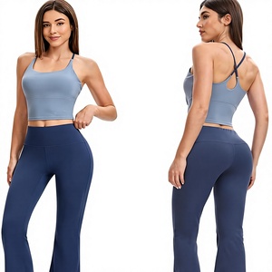 Wholesale <b>Seamless</b> Yoga Set High Waist Flare <b>Leggings</b> and Sports Bra Activewear Fitness Gym Workout Two Piece Outfit for Women - Product Image 1