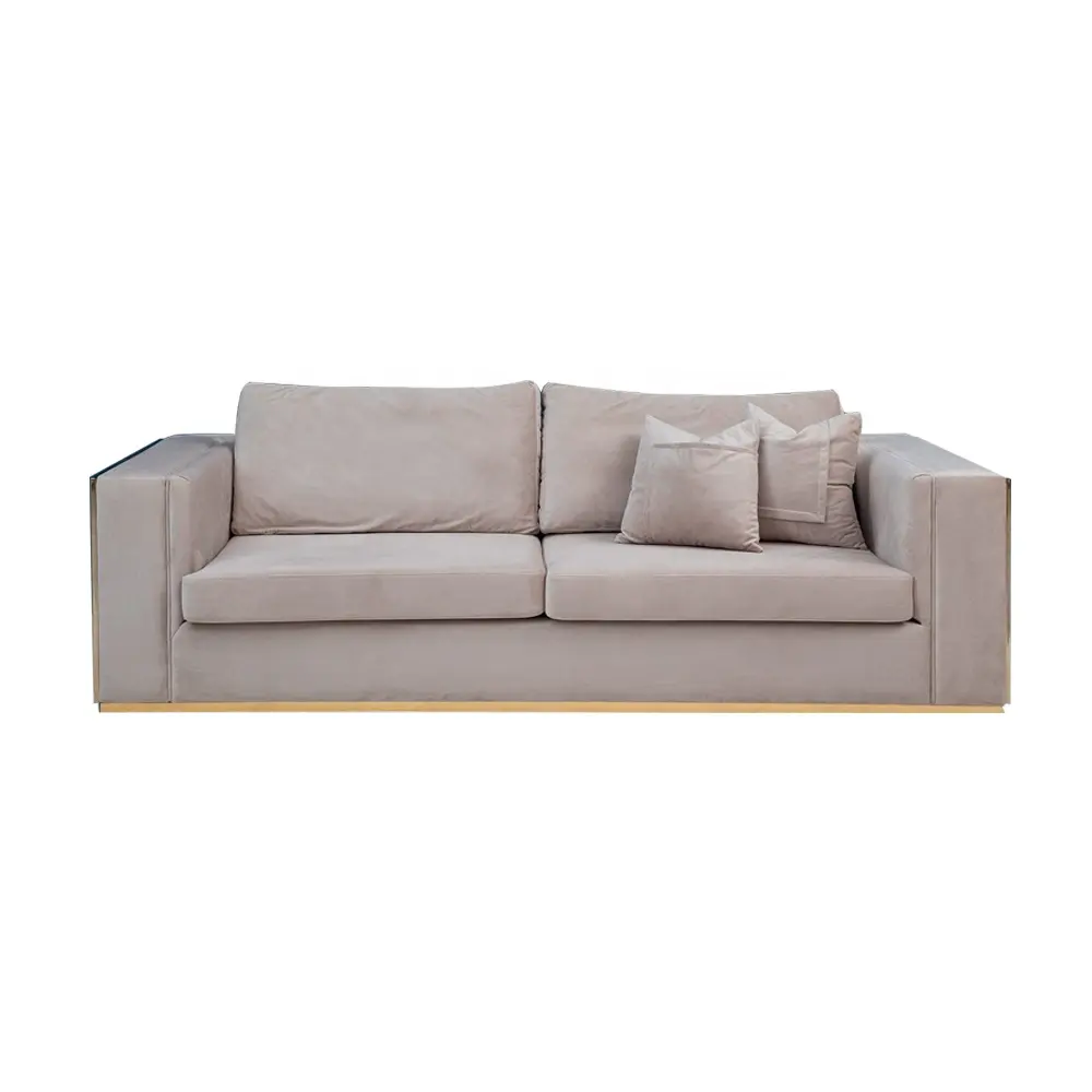 Conjunto de sofás de acero inoxidable, muebles modernos de lujo para sala de estar, tela de terciopelo, vestíbulo, tres plazas