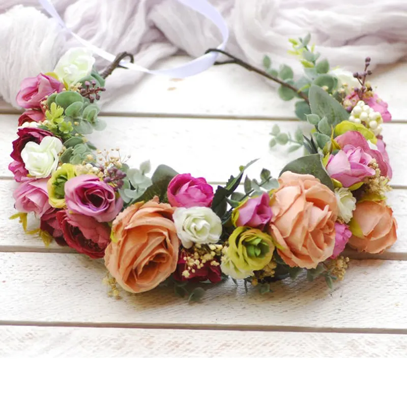 Mùa Xuân Wedding Floral Headband Bridal Tóc Vòng Hoa Hoa Cô Gái Vương Miện Hoa Tóc Vòng Hoa Cưới Hoa Halo Bridal Flower Crown
