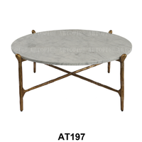 Table haute en marbre naturel blanc, Table basse ronde en marbre Thaddeus forgé à la main