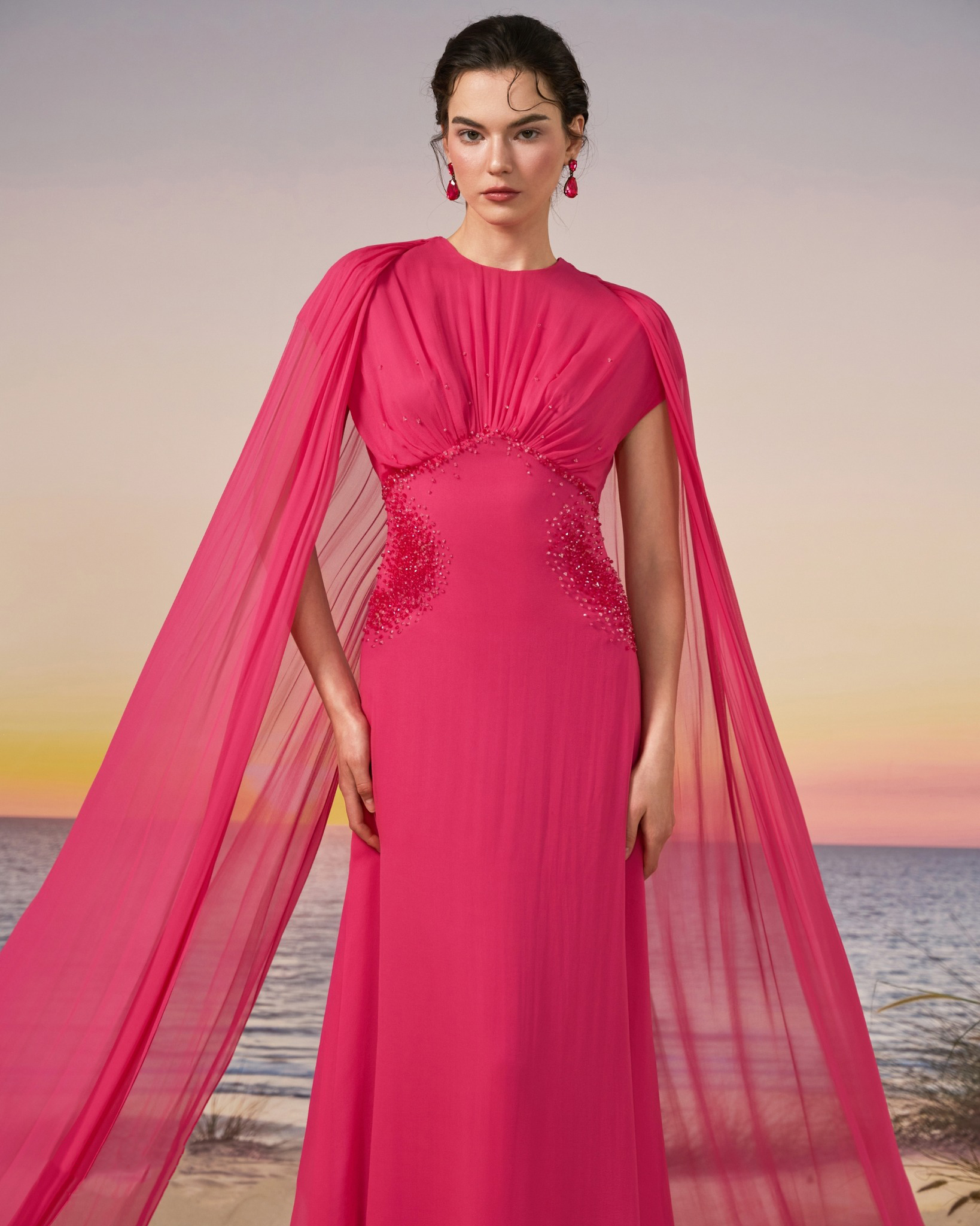 chic red formal dress A-Line Sweetheart Neck Lace Chiffon Pink Long Prom Dress, Pink Lace Lo –  dresstby