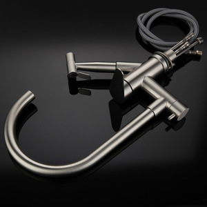 304 Stainless Steel Single Handle Kitchen Faucet 360 Degree Rotate Pull Out Deck Mounted Modern Design - Product Image 3