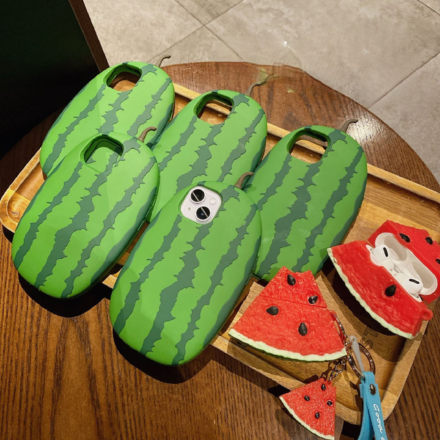 Creative Personality 3D Sweet Watermelon Silicone Phone case for iPhone 11 12 13 14 15Pro Max with Triangle Watermelon Keychains