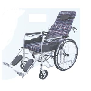 Manual Wheelchair Semi Reclining 3 Position Adjustable <b>Folding</b> Portable For Elderly And Paralyzed Patients - Product Image 1