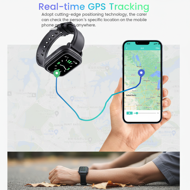 Smart Safety Watch SOS Bracelet with Heart Rate Blood Pressure Monitor Fall Alarm Emergency Call Watch with SOS Panic Button