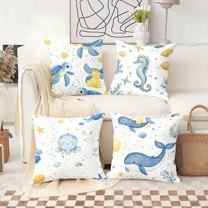 Adorable ocean-themed throw pillows featuring turtles seahorses octopuses and whales perfect for kids rooms or beachy decor - Product Image 2