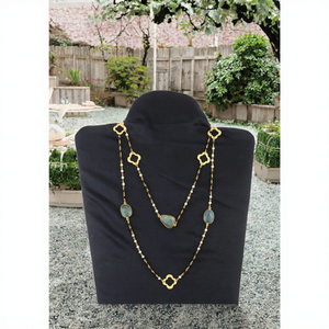 Collier en labradorite dorée avec pendentif multicouche et chaîne à maillons – Bijou pour femme, idéal pour les fêtes et comme cadeau - Product Image 2