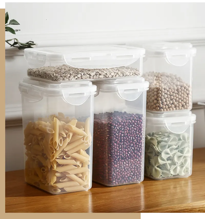 High Quality Plastic Cereal Dispenser Kitchen Grain Rice Container Food Storage Jar Transparent Fresh Keeping Box