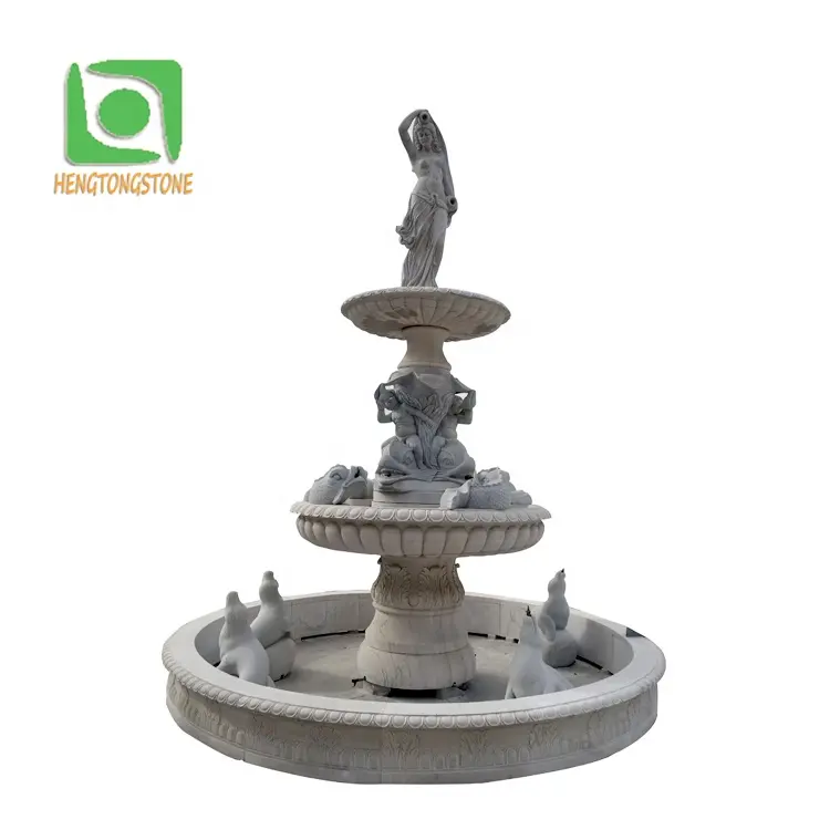 Outdoor Decorative Hand Carved Natural White Marble Dolphin Girl Statue Water Fountain