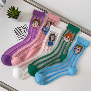 Calcetines de media pantorrilla de seda de cristal para mujer, con ilustraciones de dibujos animados, para primavera y verano - Product Image 1