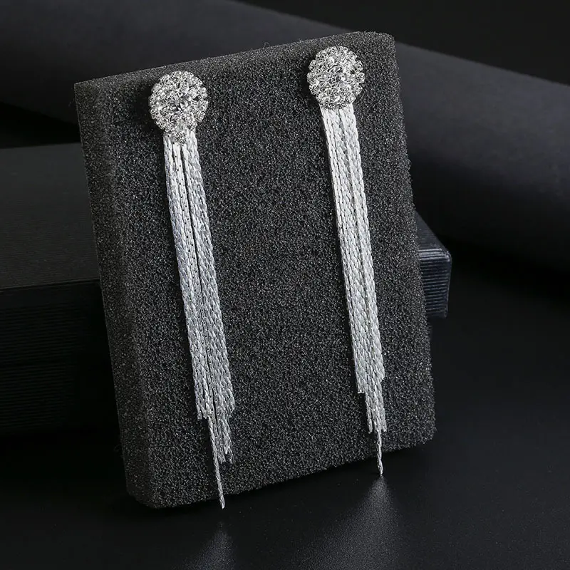 En gros de mode boucles d'oreilles de mariage de mariée de luxe long gland boucles d'oreilles en cristal