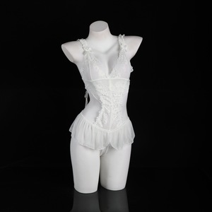 Lencería, Body de Encaje, Chifón Blanco con Volantes, Transparente, Sensual, Ropa de Dormir Femenina, Disfraz Sexy para Mujer - Product Image 1