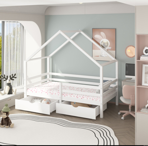 Cadre de <span class=keywords><strong>lit</strong></span> pour enfants en bois massif avec tiroirs de rangement <span class=keywords><strong>Lit</strong></span> en forme de maison pour enfants Lits et berceaux pour bébés - Product Image 3