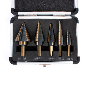 Juego de cinco brocas escalonadas imperiales de acero de alta velocidad con vástago triangular, en caja de aluminio, brocas multiusos para comercio transfronterizo - Product Image 2