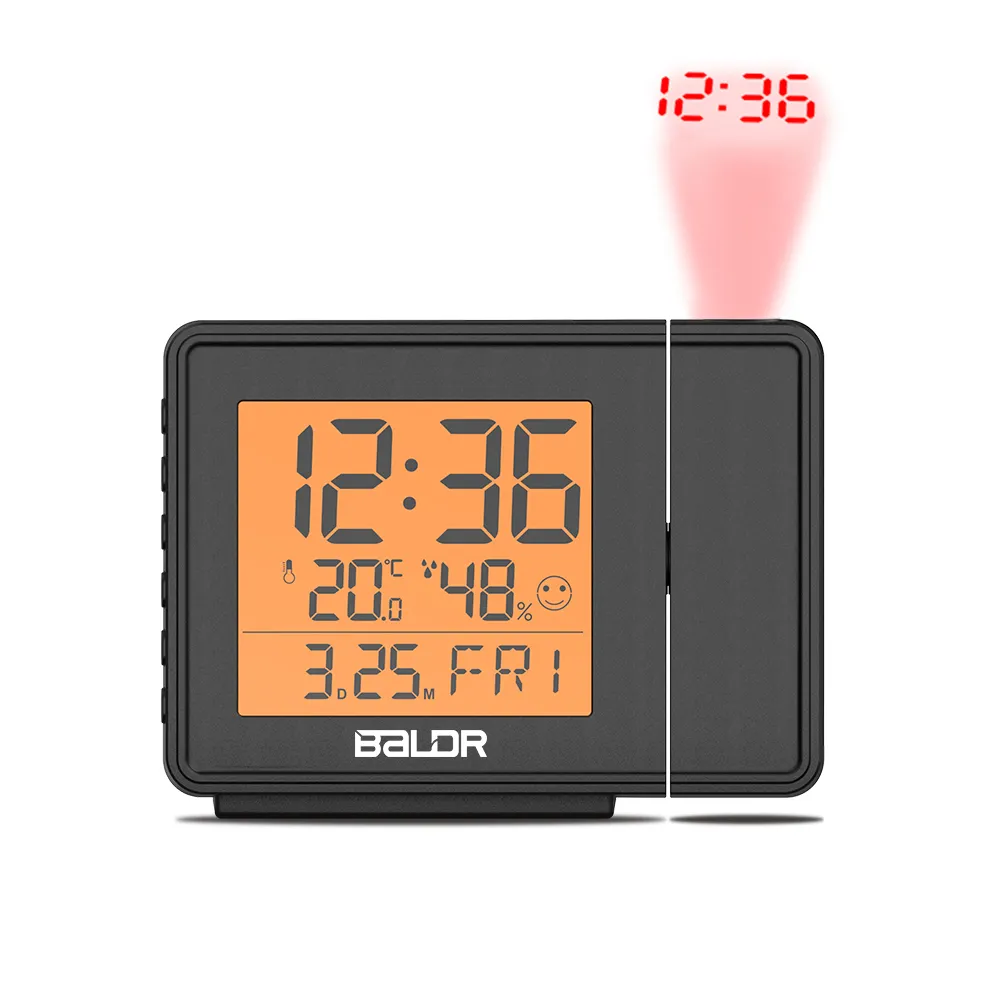 Amazon hot selling LCD Projection Alarm Clock with time project table desk alarm clock indoor temperature humidity clock