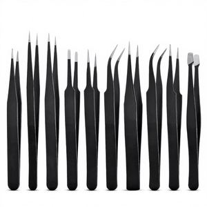 Pinzas para Pestañas de Acero Inoxidable de Alta Calidad al por Mayor, con Punta Serrada y Agarre de Diamante, Antiestáticas, Duraderas, Juego de 10 Piezas - Product Image 1