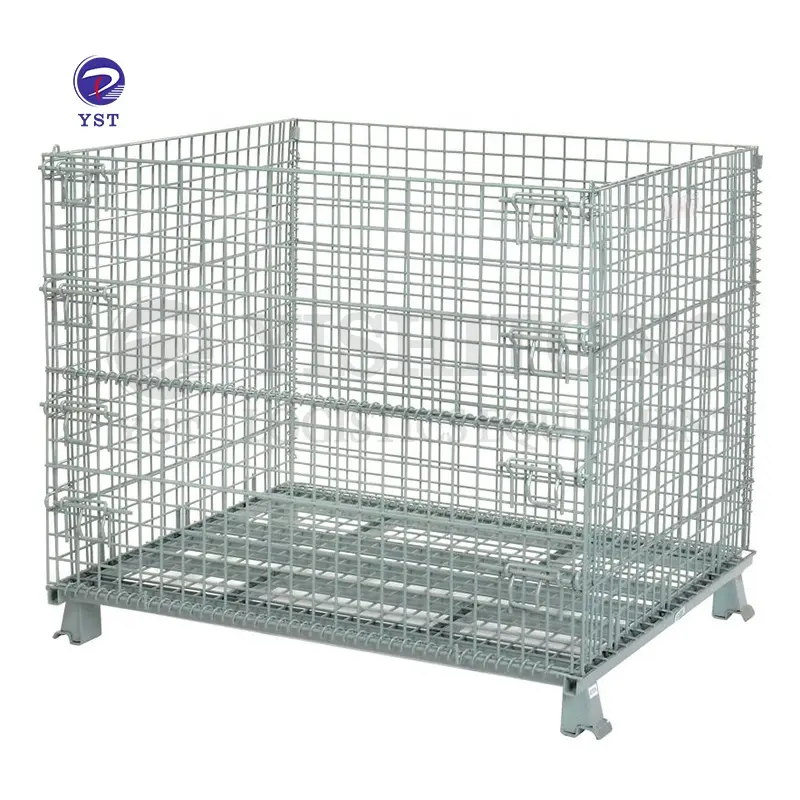 YST factory heavy duty foldable steel metal stackable wire mesh storage bin