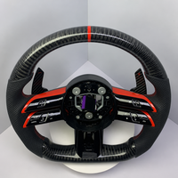 Volant en fibre de carbone pour Mercedes W206 W223, cuir perforé noir, marqueur supérieur rouge, garniture de bouton rouge, palettes de changement de vitesse étendues