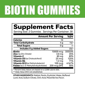 Gomitas de biotina premium más vendidas de fábrica que favorecen la producción de queratina y la salud de la piel con vitamina C y vitamina D3. - Product Image 2