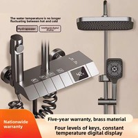 Système de robinetterie de bain thermostatique intelligent moderne avec affichage LED, en aluminium noir spatial, à touches piano, pour jets de pluie doux