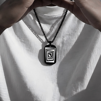 Collier tendance en acier inoxydable noir avec chaîne à maillons, pendentif personnalisé gravé au laser pour les acheteurs de bijoux promotionnels en gros
