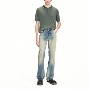 Pantalones Vaqueros Rectos de Mezclilla Estilo Urbano OEM, Pantalones Vaqueros Deslavados con Bordes Crudos Vintage para Hombre - Product Image 2