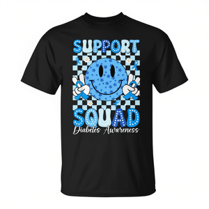T-shirt Support Squad per la consapevolezza sul diabete, design con nastro blu, taglia unisex per adulti - Product Image 2