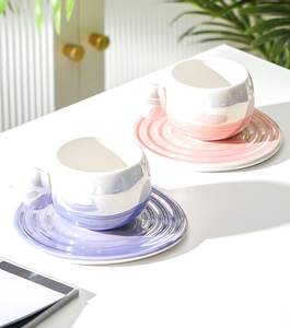 Taza creativa de cerámica para la oficina en casa, juego simple de taza y platillo para té de la tarde. - Product Image 3