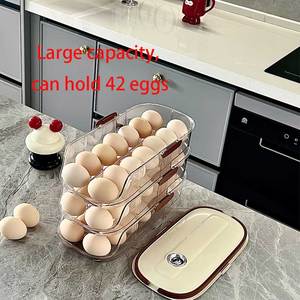 4-Tier tự động nhà bếp tổ chức nhựa trứng giá container lưu trữ Dispenser với hộp Con lăn cho tủ lạnh Tủ lạnh sử dụng thực phẩm - Product Image 5
