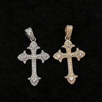 Pendentif Croix Vintage Princesse 43.4x23.8mm en Argent 925 Moissanite VVS Sertie de Pierres, Deux Couleurs Or et Argent, Thème Religieux