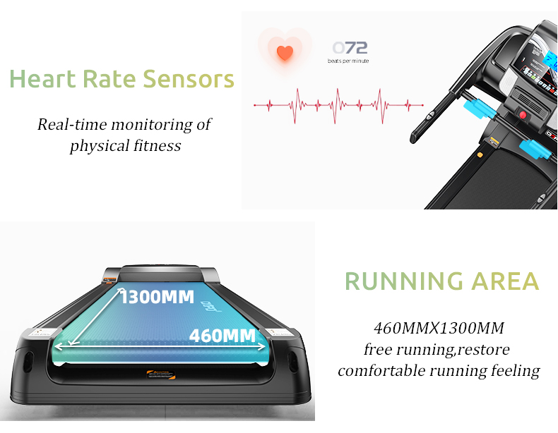 Tapis de course motorisé, équipement pour tapis roulant avec écran bleu de 5.5 ", moteur AC 3.25