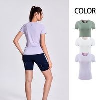 T-shirt de course à séchage rapide pour femme, anti-transpiration, 88 % polyester, 12 % élasthanne, hauts de sport pour la gym, coupe ajustée, vêtements de yoga et de fitness