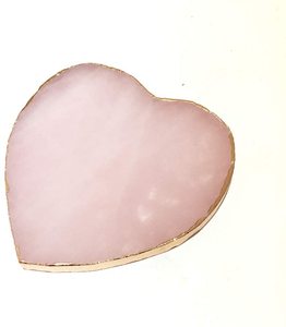 Sous-verre en cristal de quartz rose en forme de cœur avec bord doré, en pierre polie, pour la maison, cadeau ou décoration - Product Image 2