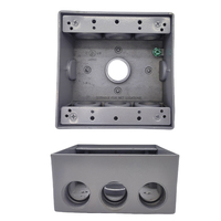 Boîtier de sortie électrique extérieur rectangulaire en aluminium, étanche aux intempéries, homologué UL, à 2 gangs, avec 3/4 pouces de trous de câblage et 7 trous de sortie, gris