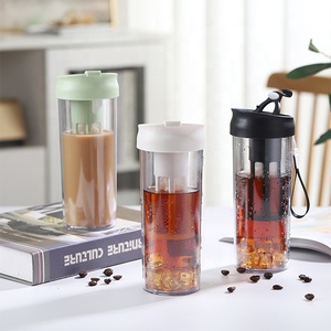 แก้วน้ำพกพาขนาด 17 ออนซ์/500 มล. สำหรับกาแฟสกัดเย็น ชา พร้อมหูจับนุ่ม ฝาปิดสุญญากาศ <span class=keywords><strong>ท</strong></span>ี่กรองชา <span class=keywords><strong>ท</strong></span>ำจากพลาสติกทนทาน - Product Image 1